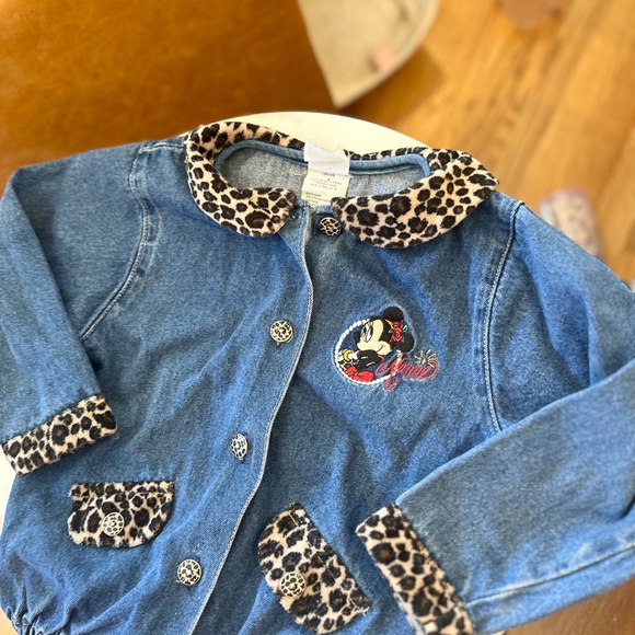 4T Vintage Disney Store Disney Minnie Mouse Denim Jacket Leopard Print Elegance - Picture 3 of 12